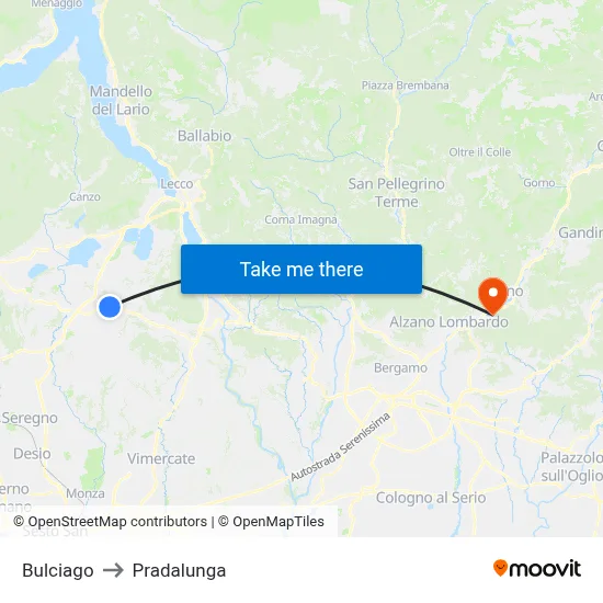 Bulciago to Pradalunga map