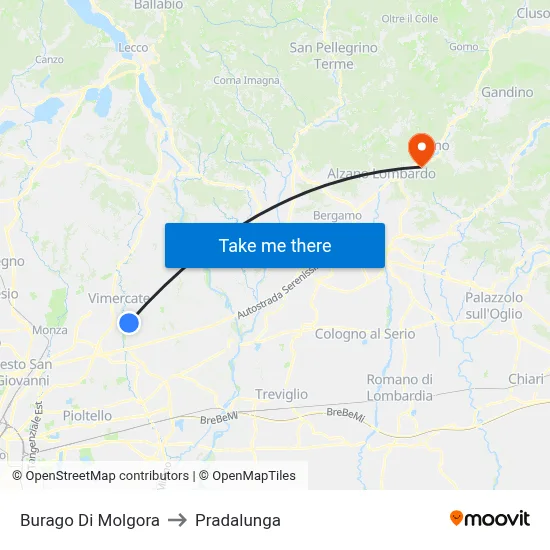 Burago di Molgora to Pradalunga map
