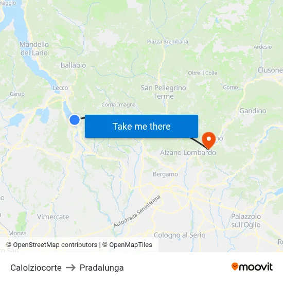 Calolziocorte to Pradalunga map