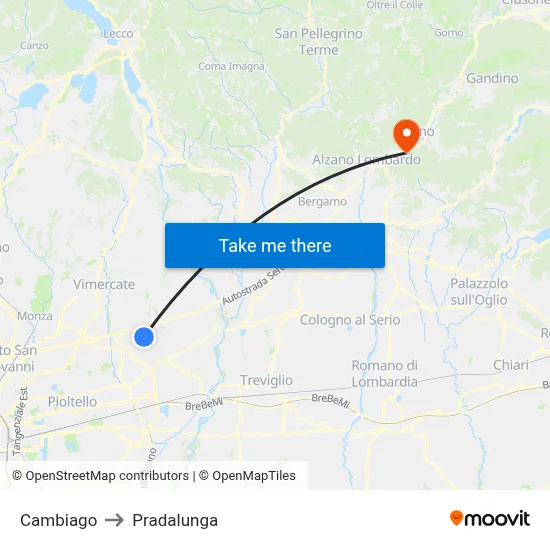 Cambiago to Pradalunga map