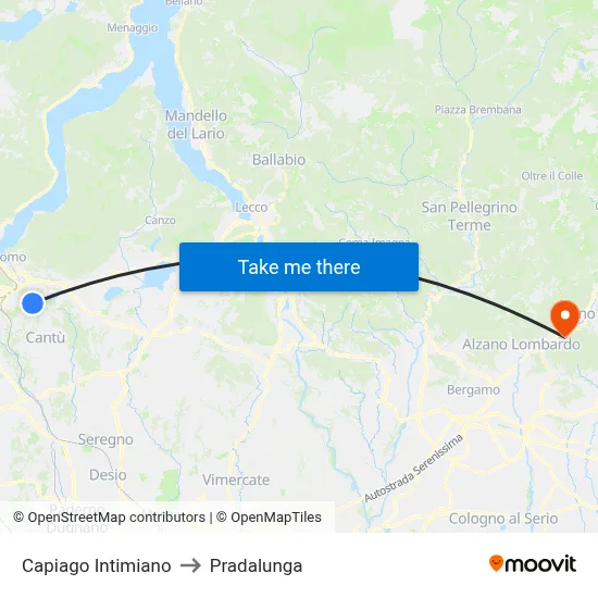 Capiago Intimiano to Pradalunga map