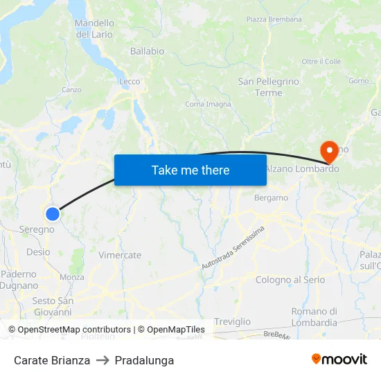 Carate Brianza to Pradalunga map
