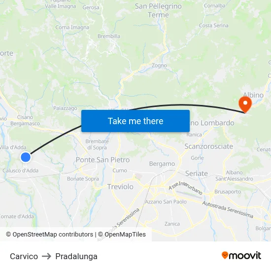 Carvico to Pradalunga map