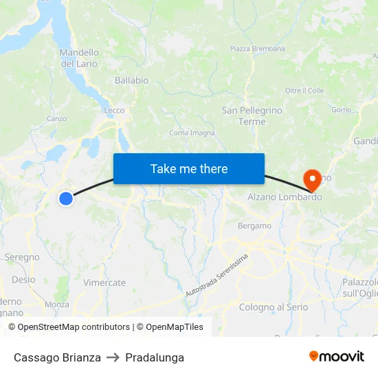 Cassago Brianza to Pradalunga map