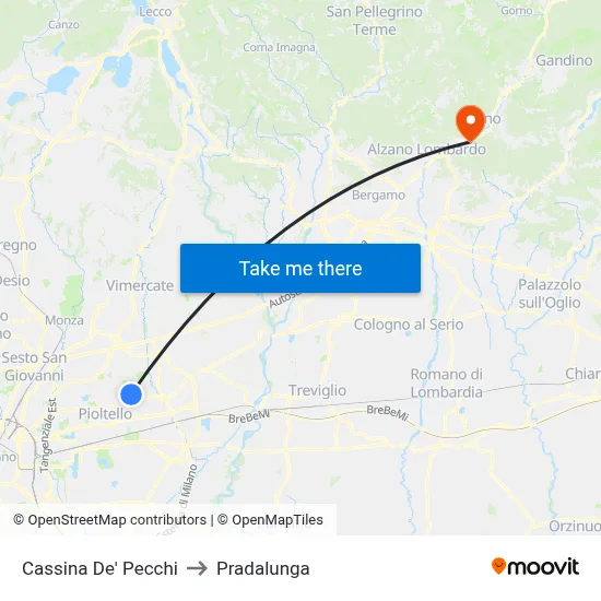 Cassina De' Pecchi to Pradalunga map