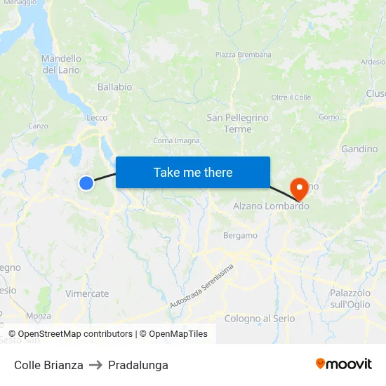 Colle Brianza to Pradalunga map