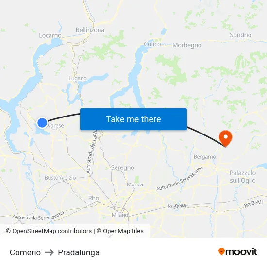 Comerio to Pradalunga map