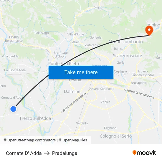 Cornate D' Adda to Pradalunga map