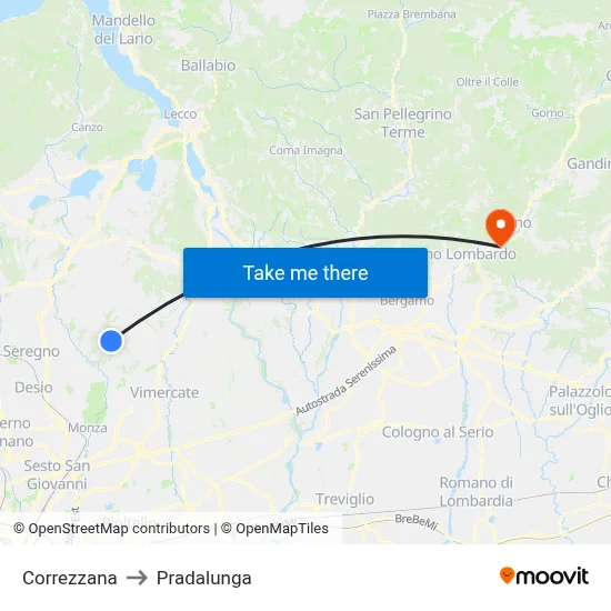 Correzzana to Pradalunga map