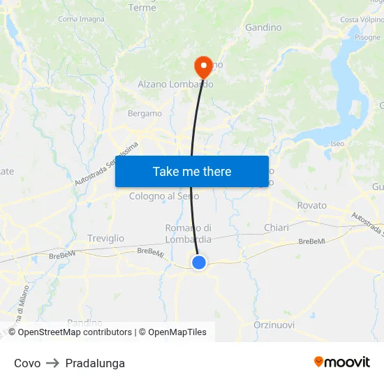 Covo to Pradalunga map