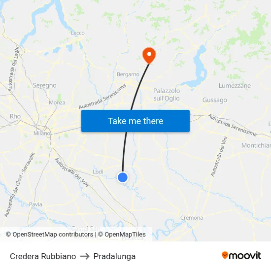 Credera Rubbiano to Pradalunga map