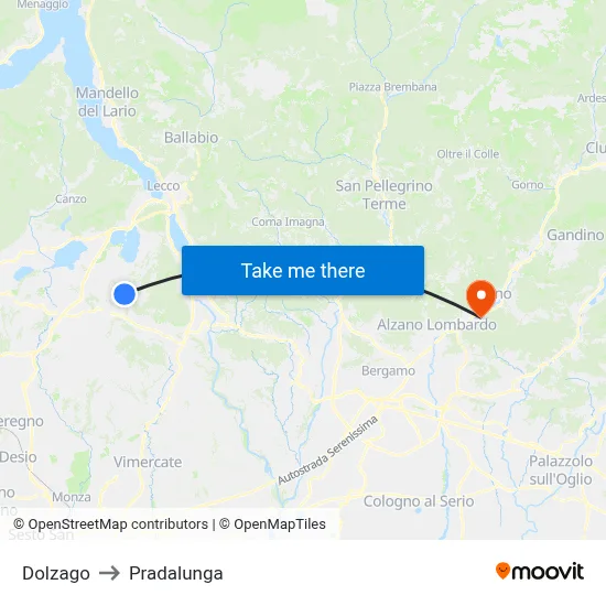 Dolzago to Pradalunga map