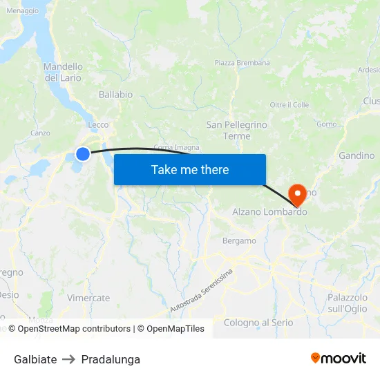 Galbiate to Pradalunga map