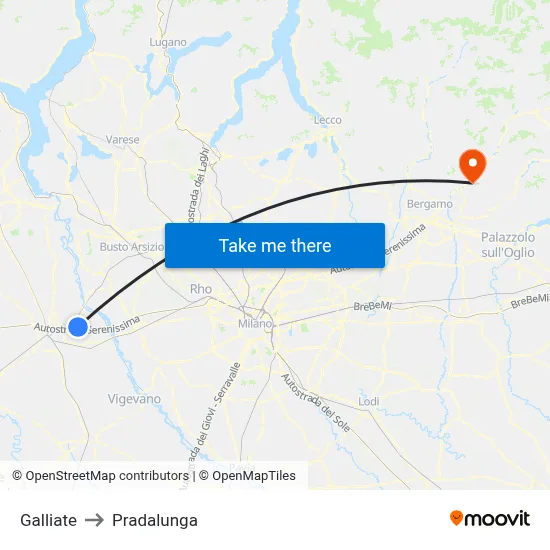 Galliate to Pradalunga map
