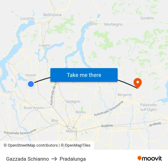 Gazzada Schianno to Pradalunga map