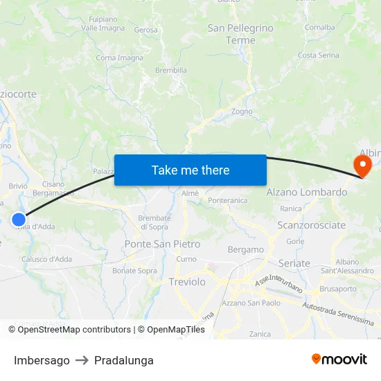 Imbersago to Pradalunga map