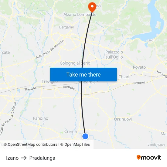 Izano to Pradalunga map