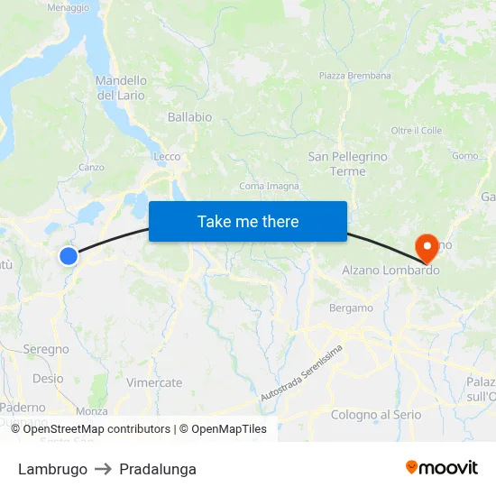 Lambrugo to Pradalunga map