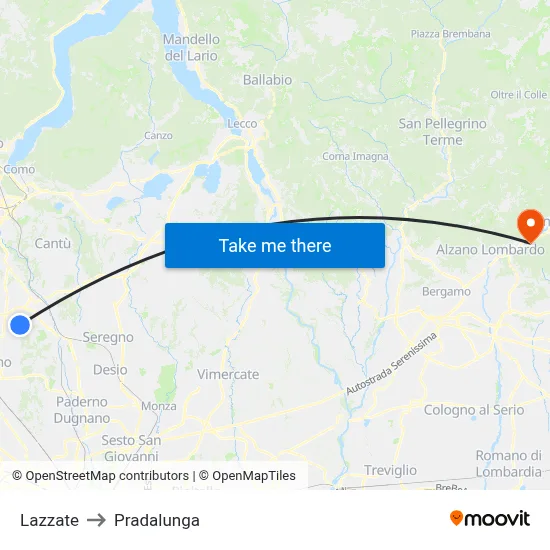 Lazzate to Pradalunga map