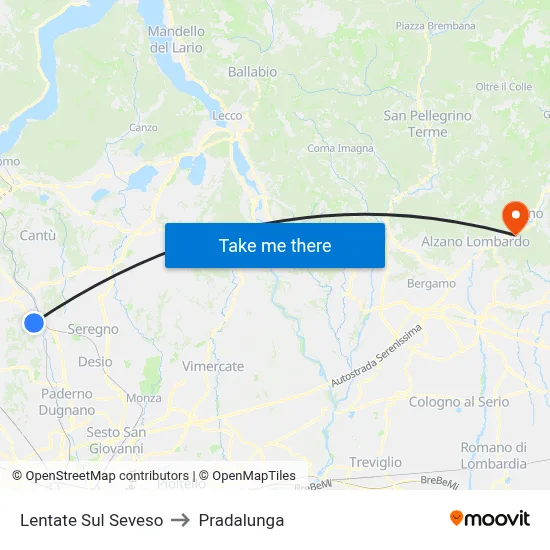 Lentate Sul Seveso to Pradalunga map