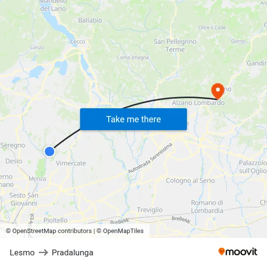 Lesmo to Pradalunga map