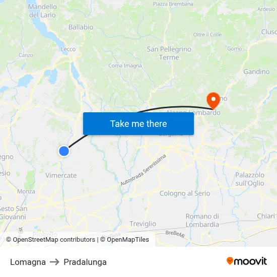 Lomagna to Pradalunga map