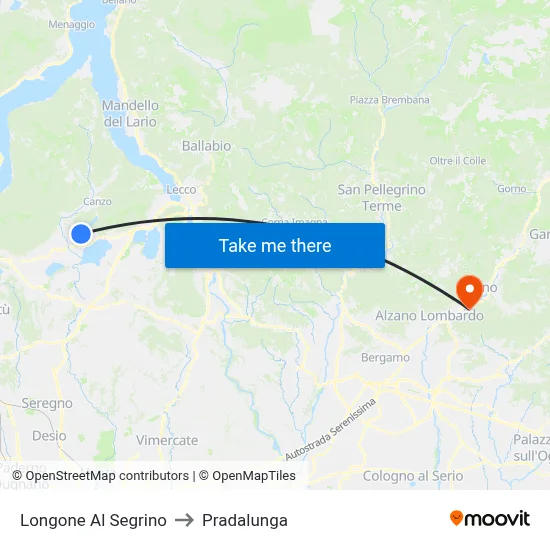 Longone Al Segrino to Pradalunga map