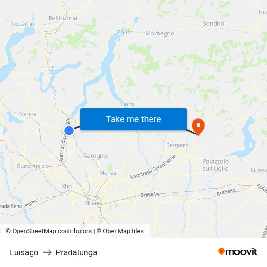 Luisago to Pradalunga map