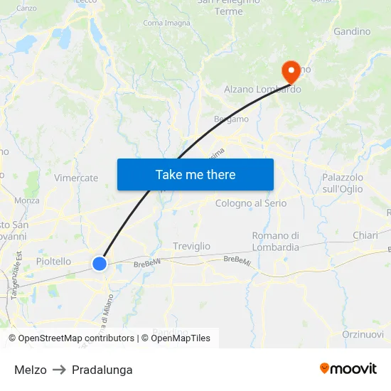 Melzo to Pradalunga map