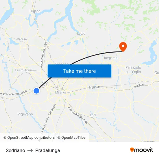 Sedriano to Pradalunga map
