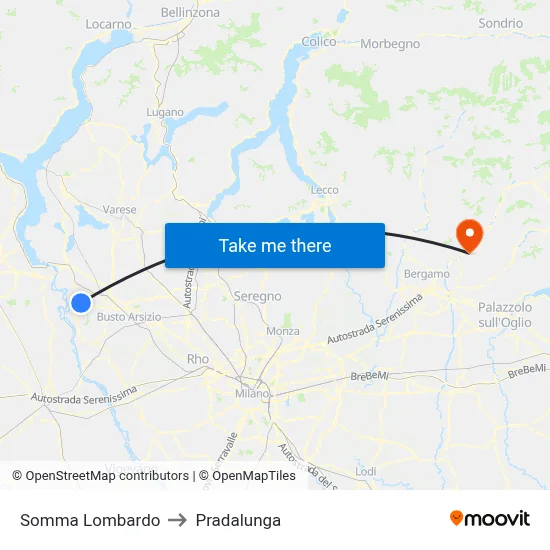 Somma Lombardo to Pradalunga map