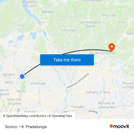 Sovico to Pradalunga map
