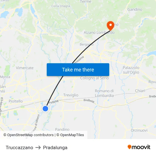 Truccazzano to Pradalunga map