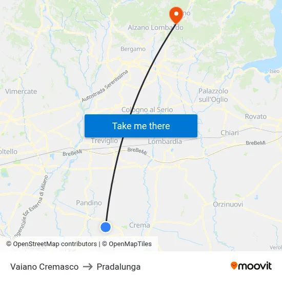Vaiano Cremasco to Pradalunga map