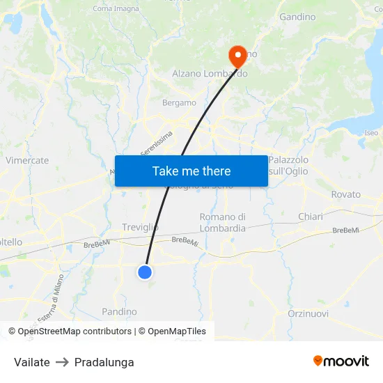 Vailate to Pradalunga map