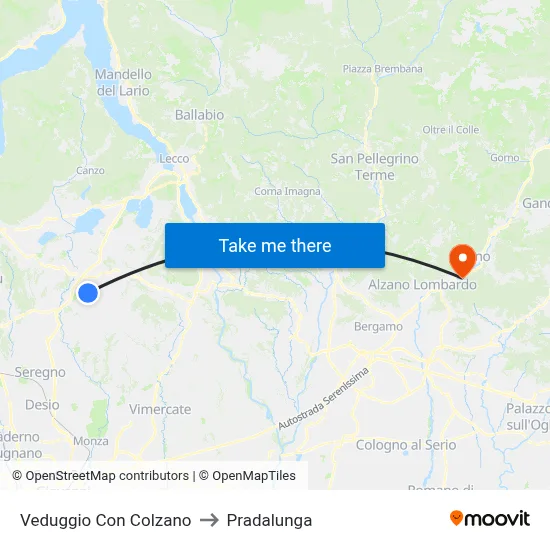 Veduggio con Colzano to Pradalunga map