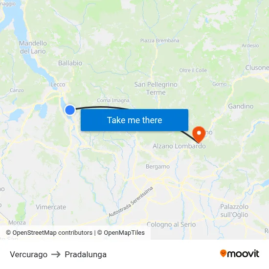 Vercurago to Pradalunga map