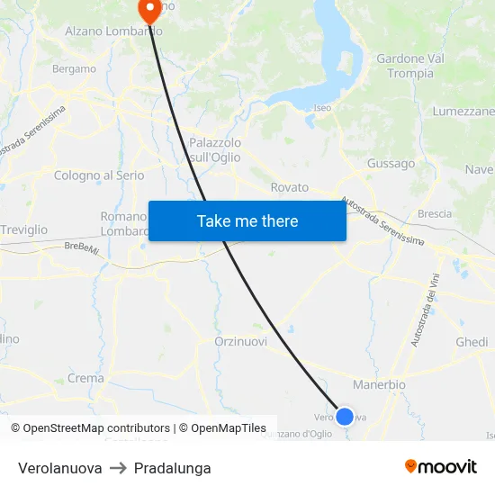 Verolanuova to Pradalunga map