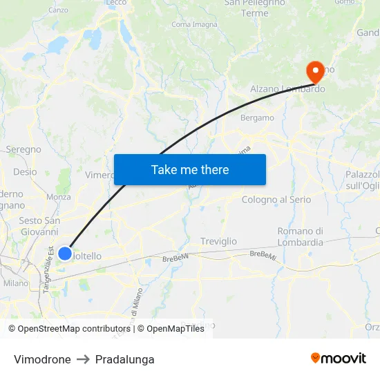 Vimodrone to Pradalunga map