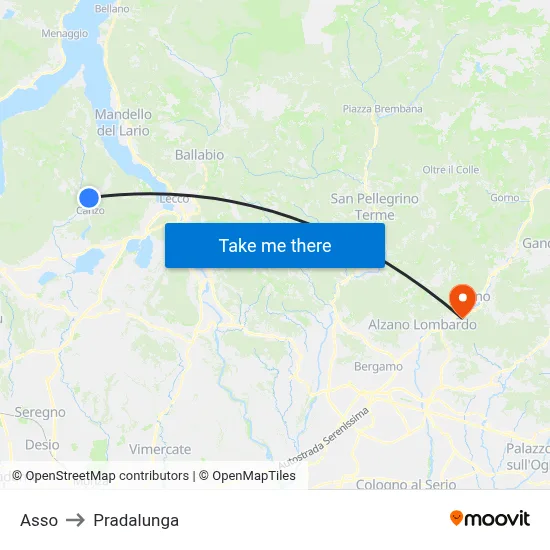 Asso to Pradalunga map