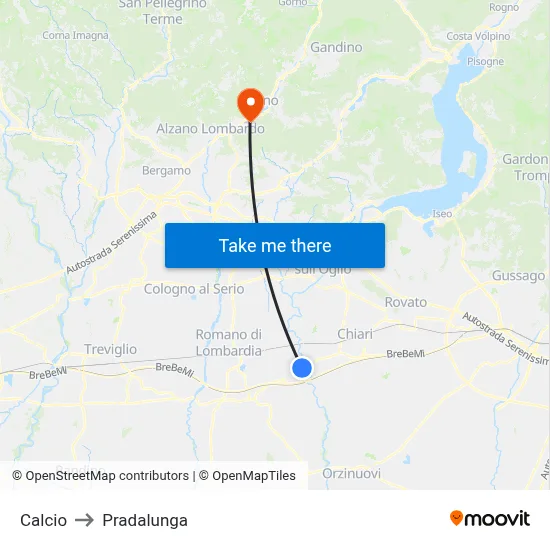 Calcio to Pradalunga map