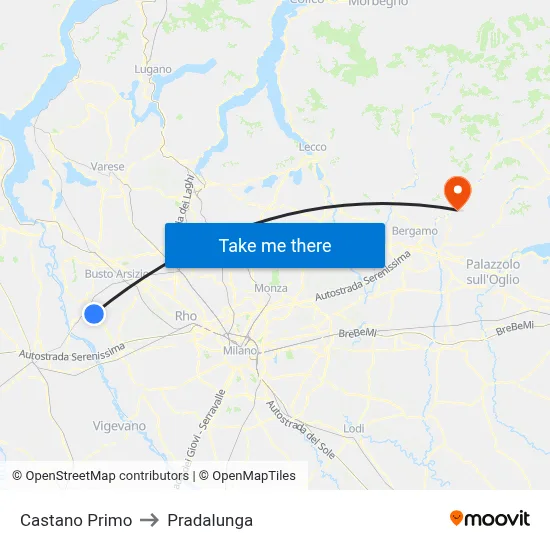 Castano Primo to Pradalunga map