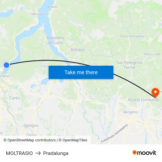 Moltrasio to Pradalunga map