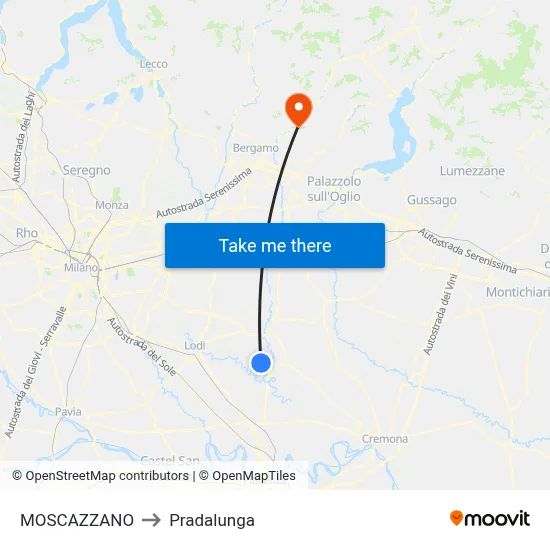 Moscazzano to Pradalunga map
