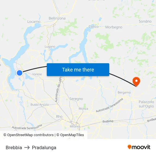 Brebbia to Pradalunga map