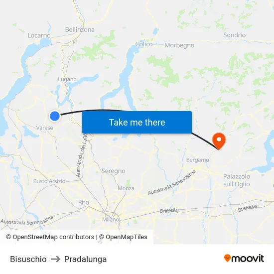 Bisuschio to Pradalunga map