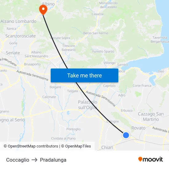 Coccaglio to Pradalunga map