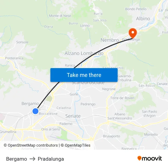 Bergamo to Pradalunga map