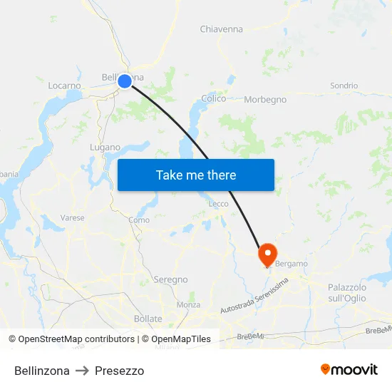 Bellinzona to Presezzo map
