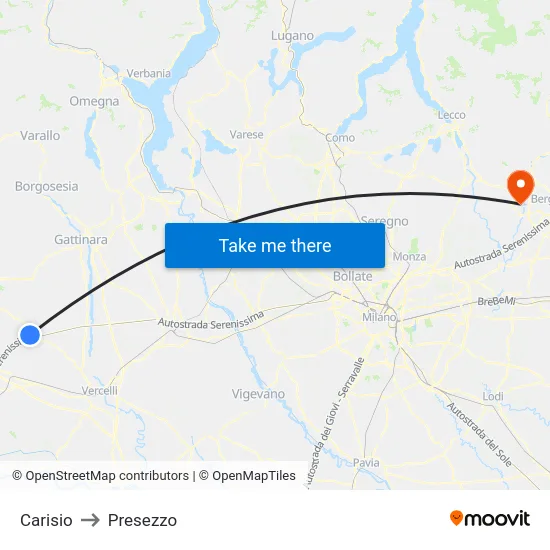 Carisio to Presezzo map